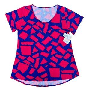 LuLaRoe Women's Classic T-Shirt Blouse Short Sleeves Blue Red Top Shirt Tee XL